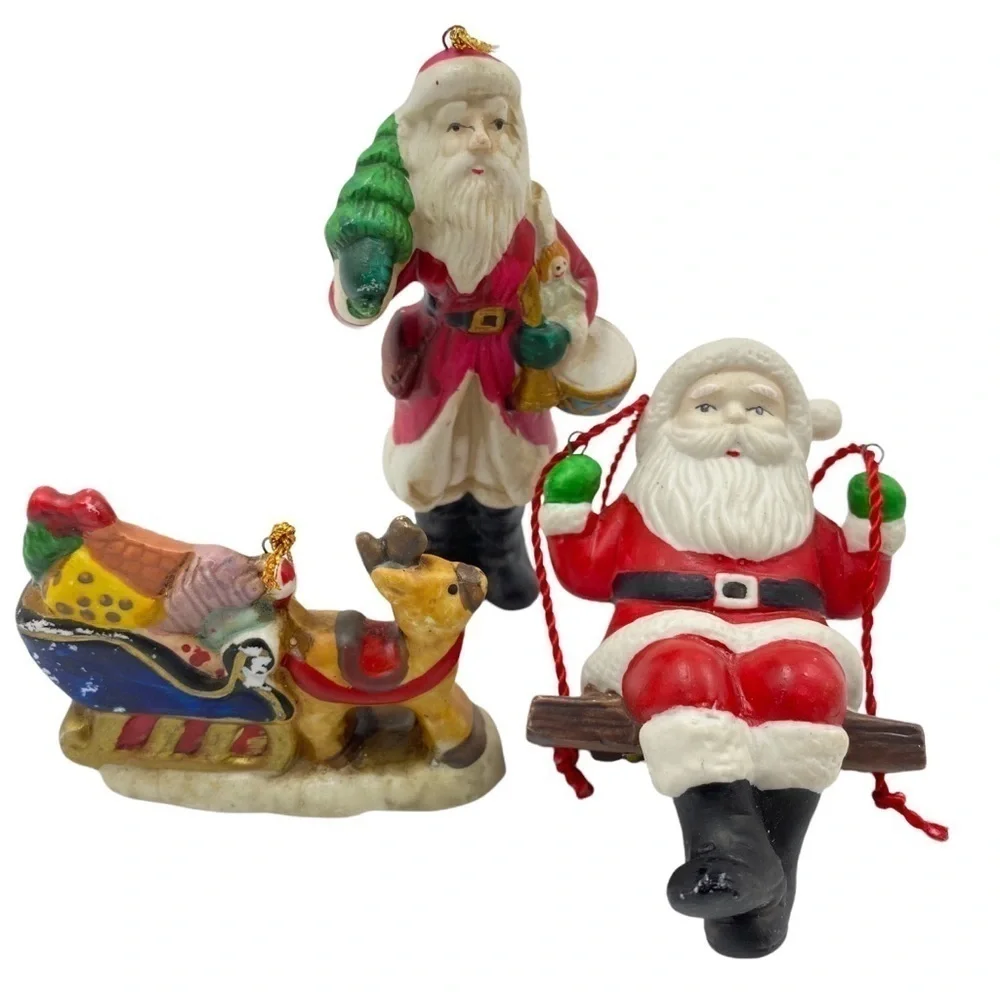 Christmas Ornaments Set of 3 Retro  Holidays Ceramic